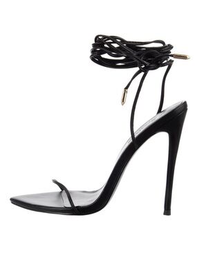Femme LA Black Lace-Up Stiletto Sandal with Ankle Wrap